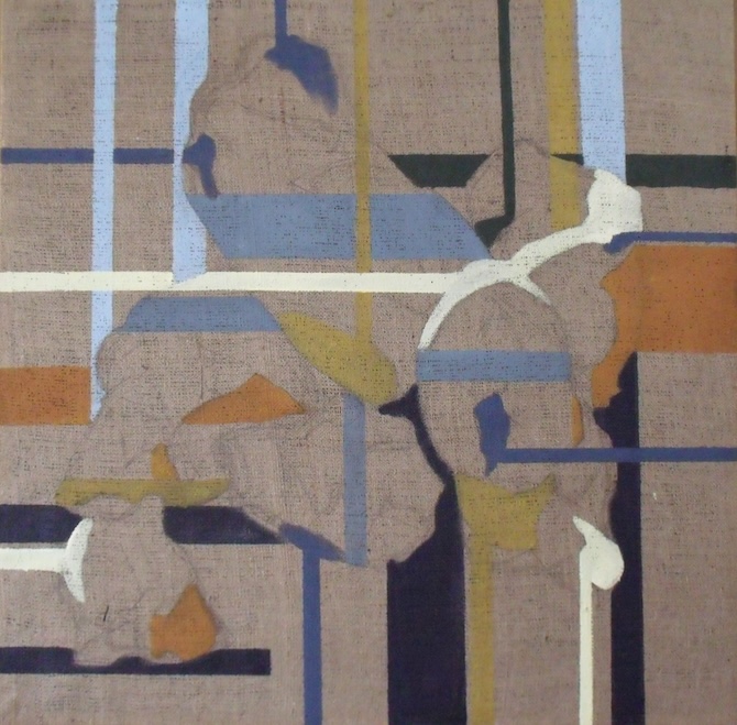 Cím nélkül (Kavicsok átirat), akril, jutavászon, 90×90 cm, 2015