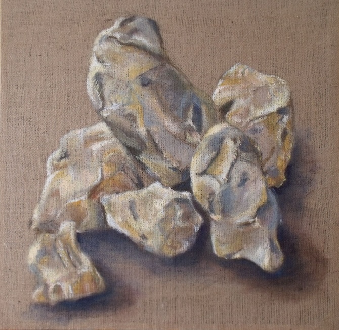Cím nélkül (Kavicsok), akril, jutavászon, 90×90 cm, 2015
