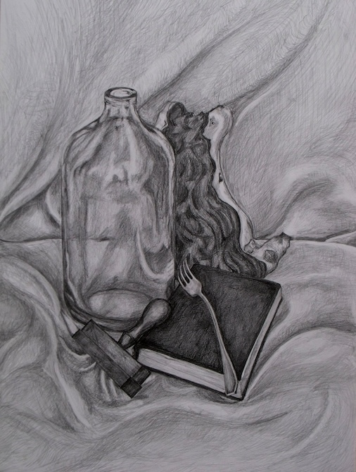 Csendélet szódásüveggel, ceruza, papír, A3, 2014