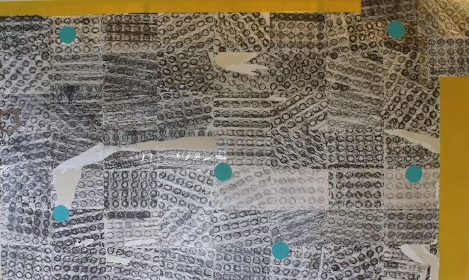 Frottázs 7, vegyes technika, vászon, 150×250 cm, 2019