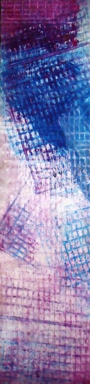 Kék-bordó (Lábrács, Lábtörlő képek), akril, vászon, 36×148 cm, 2017