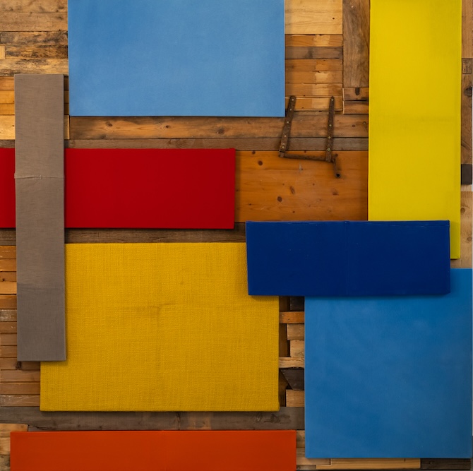 Kilincs, vegyes technika (akril, textil, fa), 200×200 cm, 2024