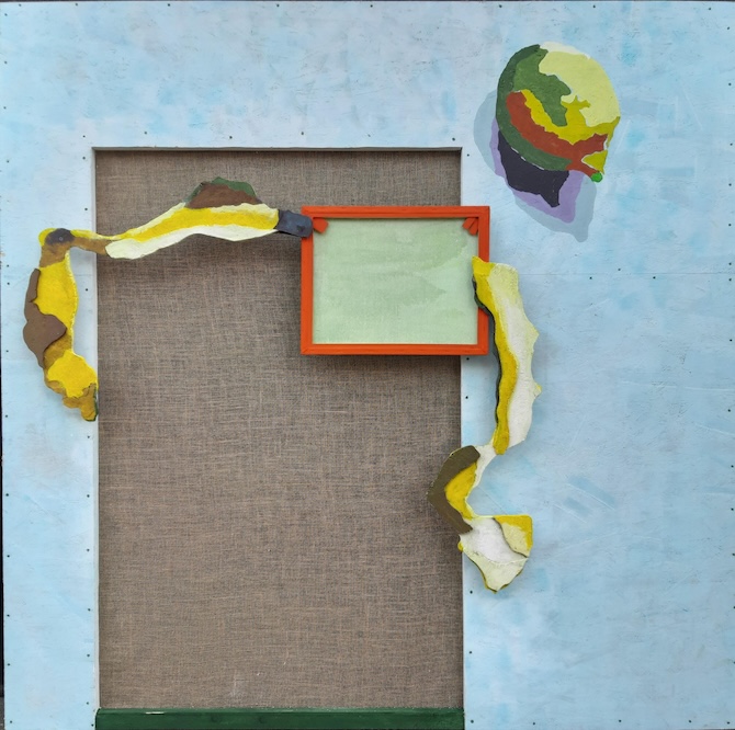 Lelógócitromhéj, vegyes technika (fa, akril, juta, textil), 200×200×12 cm, 2025