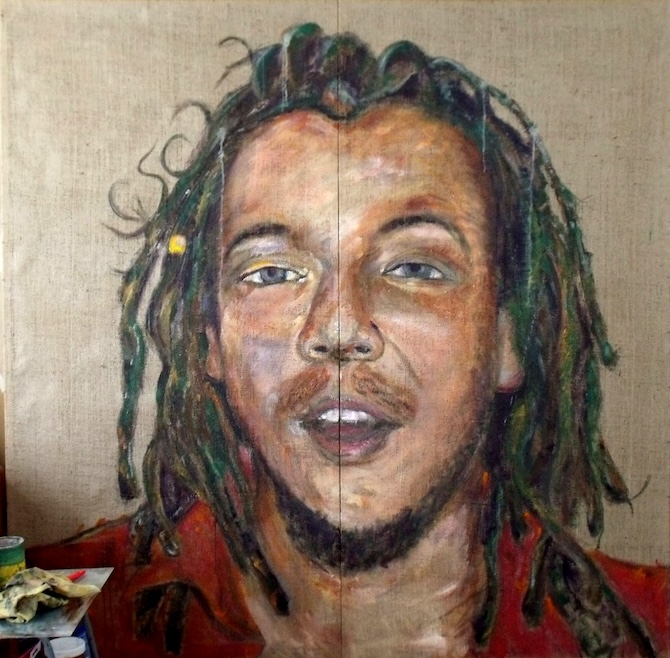 Önarckép 2 db, akril, jutavászon, 180×180 cm (2 db 90×180 cm), 2015