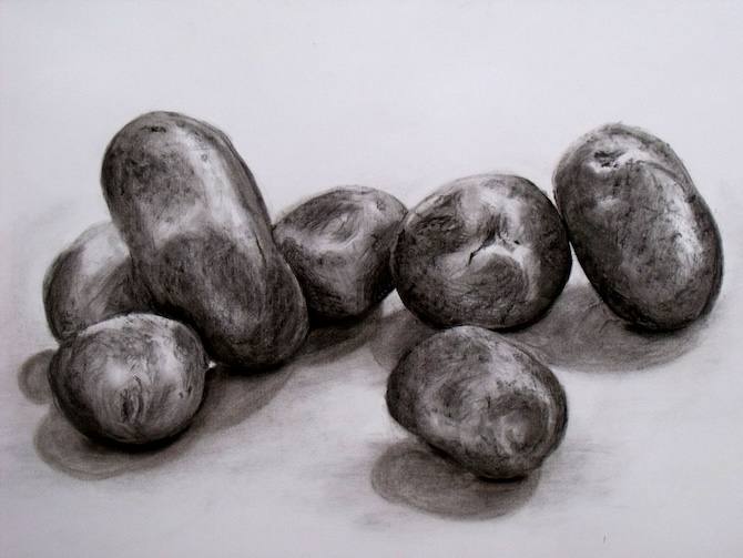 Tanulmány az 1 kg-hoz, szén, papír, 50×70 cm, 2014